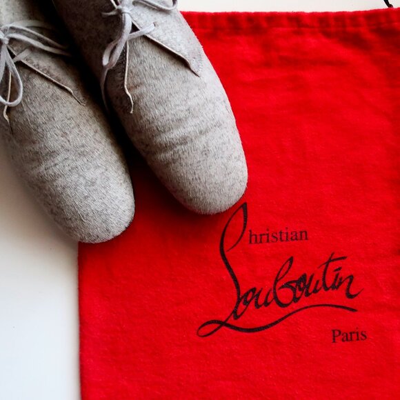 Christian Louboutin Grey Pony Hair Lace-Up Boots Designer Red Sole Ankle Booties - Picture 15 of 16